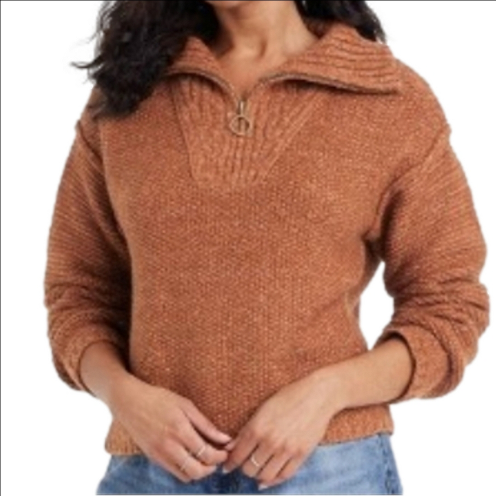 Universal Thread Quater Zip Rust Chunky Knit Ribb… - image 1